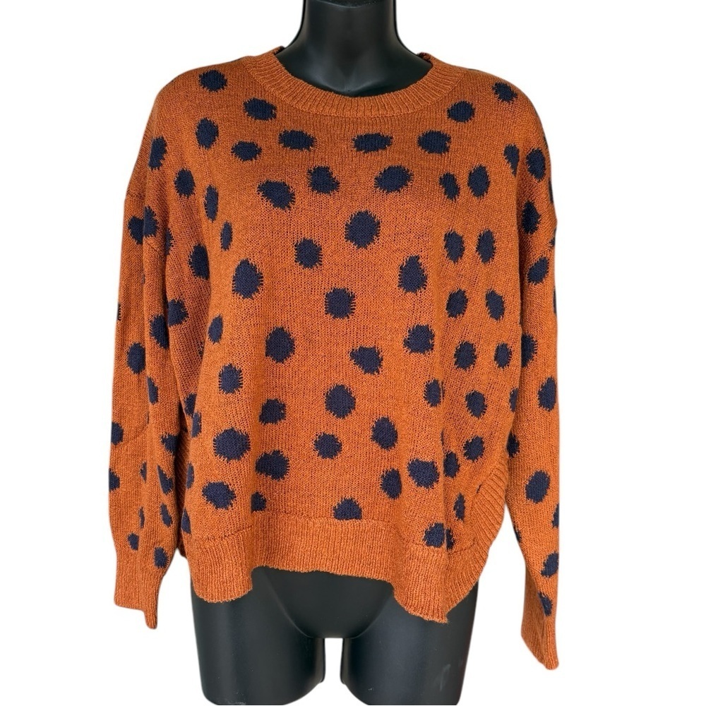 Listicle womens  Polka Dot Sweater oxide orange and navy blue sz M preloved